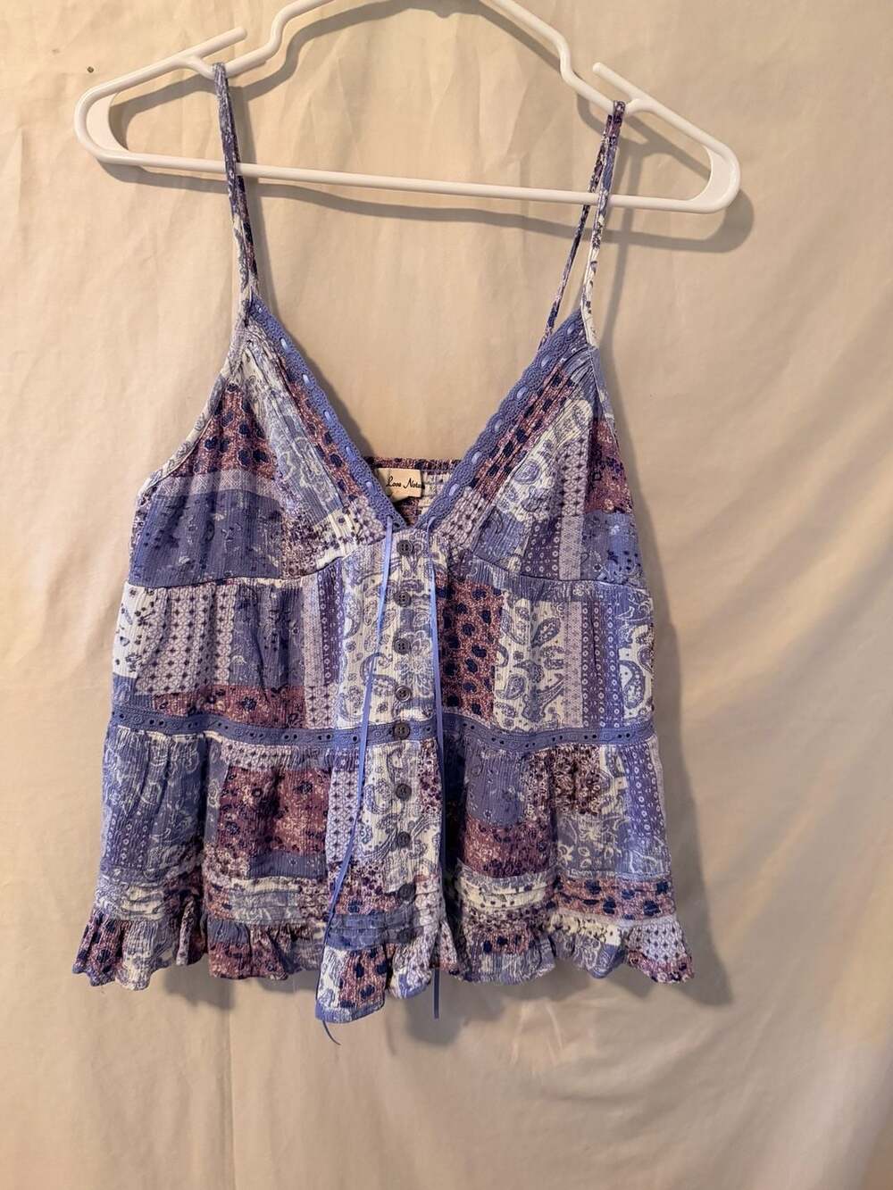 Love Notes Patchwork Peplum Tank Top Size L Purple Spaghetti Strap